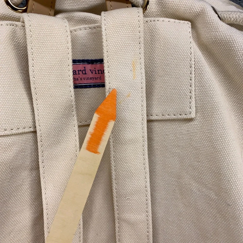 Vineyard Vines Backpack Womens OS Cream Blue Stripe Canvas Drawstring Nautical